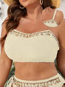 SHEIN Swim Curve Plus Size One-Piece Swimsuit With Shell & Star Decor, Backless Halter Design With Detachable Straps, Sexy Beach/Pool Party Wear For Women For Summer Beach Vacation