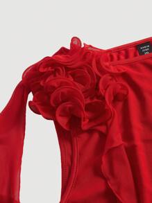 SHEIN MOD Plus Size Floral Ribbon Decor Sleeveless Tops/Vests, Romantic Design For Dates, Weddings, Parties, And Elegant Vacations, Spring/Summer Work Blouses For Women Petite Tops For Women Women Casual Tops Red Tops For Women - Red - View 3