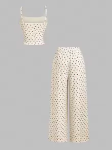 Sweetra 女士新款樱桃花卉印花吊带背心和直筒裤睡衣套装，甜美可爱，适合春夏季