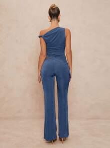 Lumalex 1pc Women's Metal Decor Asymmetrical Bodycon Flare Two Pieces Set, Summer Sets - Dusty Blue - View 2