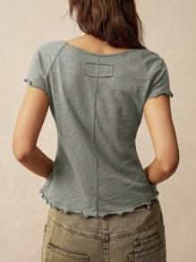 Bohemela Boho Women's V-Neck Solid Color Raglan Sleeve T-Shirt For Vacation - Light Grey - View 3