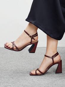 CUCCOO BIZCHIC Women's Fashion Minimalist High Heeled Sandals, Versatile For Summer Vacation, Commuting, And Retro Styling - Burgundy - View 1