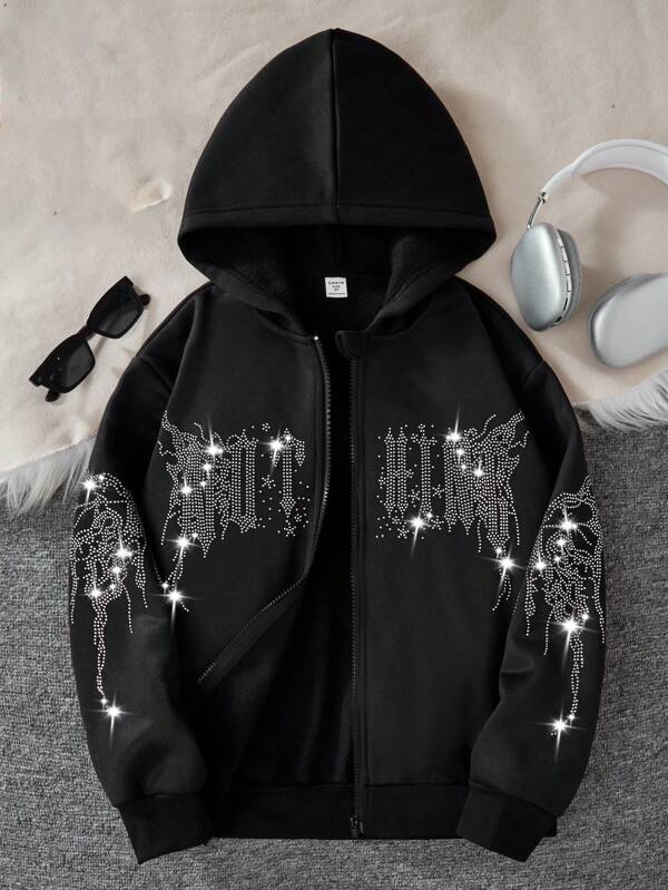 Lässiges Strick-Sweatshirt mit Kapuze und Strassverzierung für Tween Mädchen