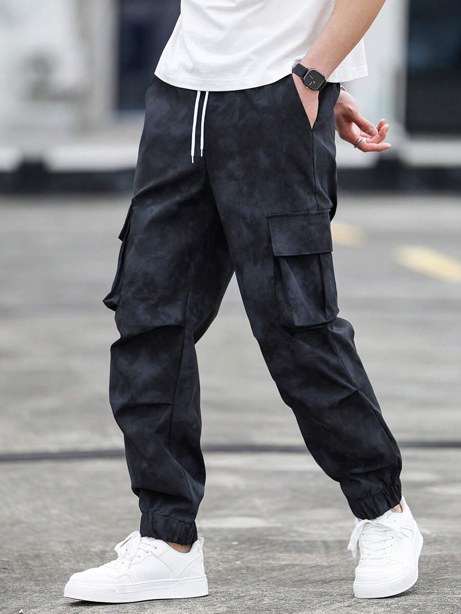 Manfinity Homme Plus Size Men's Casual Drawstring Waist Cargo Pants - Multicolor - View 1