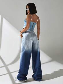 EURMUSE LOW WAIST LOOSE JEAN BLACK AND WHITE - Medium Wash - View 2