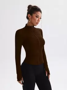 Easithlete Slim Fit Elastic Tight Workout Sports Running Zip-Up Long Sleeve Yoga Jacket