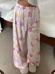 Aloruh Women's Low-Rise Long Starfish Printed Pants, For Summer Holiday - Multicolor - View 2