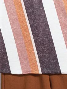 SHEIN 2 sztuki/zestaw dla chłopców, swobodny, luźny, wygodny, kontrastowy kolor, w paski, krótki rękaw, top i spodenki - Brązowy - Zobacz 5