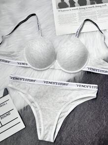 2pcs/Set Women Casual Sports Wireless Bra Top + Matching Panties Brief, Comfortable & Minimalist Design