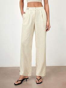 Maija 2025 春夏新款休闲时尚休闲舒适女士条纹裤 - 米色 - 查看 6