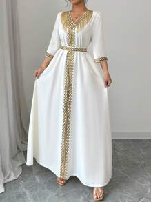 Elenzga 女士优雅亮片拼布流苏装饰连衣裙