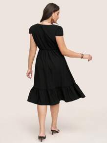 SHEIN LUNE Plus Size Women Floral Embroidery Pattern Ruffle Sleeve Elastic Waist Swing Dress Old Money Style Women Brunch Outfits For Women Airport Outfit Cowgirl Summer Outfits For Women Graduation Spring Women Summer Clothes Graduation Easter Outfit Women Spring Summer Clothes Vacation