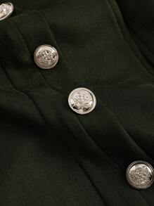 SHEIN Clasi Plus Size Women's Solid Color Double Breasted Long Sleeve Elegant Jacket - Army Green - View 4