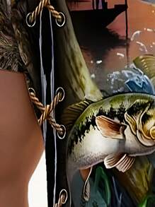 Manfinity LEGND 男士系带鱼纹休闲圆领短袖 T 恤