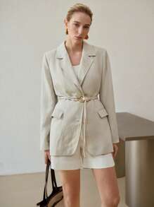 MOTF PREMIUM LINEN BELTED LIGHTWEIGHT BLAZER,BUSINESS CASUAL WOMAN - Black - View 7