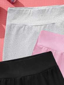 SHEIN Leap Crew 3pcs/Pack Tween Girls' Casual Minimalist Mid-Length Leggings, Suitable For Spring And Summer, School, Campus, College