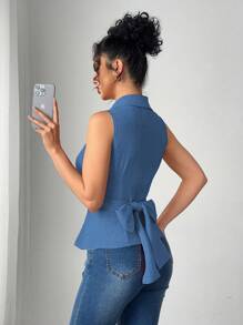 Gloray Blusa elegante senza maniche da donna con collo drappeggiato, schiena plissettata e dettagli modellanti in vita, top in tessuto lavorato