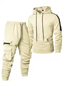 Manfinity Homme 2pcs Men's Hooded Long Sleeve Sweatshirt And Long Pants Set - Apricot - View 1