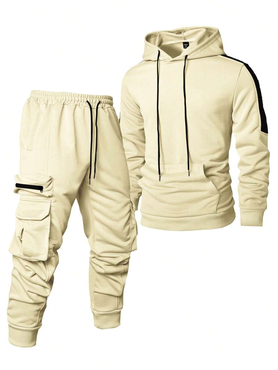 Manfinity Homme 2pcs Men's Hooded Long Sleeve Sweatshirt And Long Pants Set - Apricot - View 1