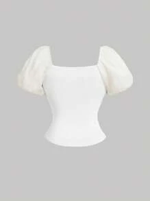 SHEIN MOD Blouse à volants et nœud décoratif, style romantique grande taille, style français casual pour vacances, journée, brunch