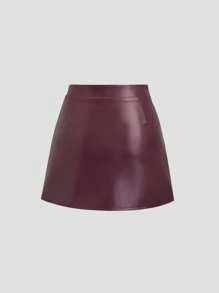 Sweetra Elegant Retro High Waist Pleated Brazilian PU Leather Side Slit Flared A-Line Mini Skirt For Women Y2K 