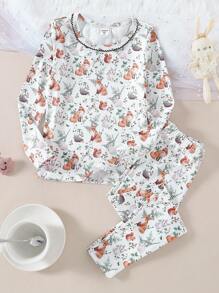 SHEIN 2pcs/Set Young Girl Cute Forest Animal & Floral Printed Long Pants And Long Sleeve Close-Fitting Loungewear Set Toddler Girls Young Girls Sets Sleepwear For Kids Toddler Outfits Girl Pajamas Kids Set Pj Sets For Kids Fit Pajamas Snug Fit Young Girls 2 Pieces Set Pj Set For Kids Pajama Sets For Kids Kids Pj Sets Summer Pajamas Kids Pajamas - Multicolor - View 1
