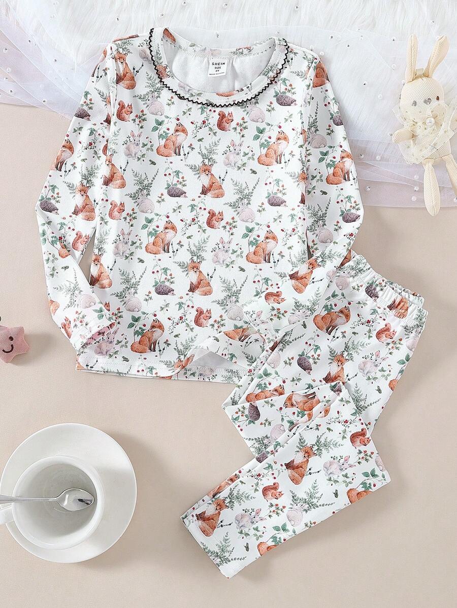 SHEIN 2pcs/Set Young Girl Cute Forest Animal & Floral Printed Long Pants And Long Sleeve Close-Fitting Loungewear Set Toddler Girls Young Girls Sets Sleepwear For Kids Toddler Outfits Girl Pajamas Kids Set Pj Sets For Kids Fit Pajamas Snug Fit Young Girls 2 Pieces Set Pj Set For Kids Pajama Sets For Kids Kids Pj Sets Summer Pajamas Kids Pajamas - Multicolor - View 1