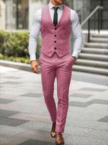 Manfinity Mode Heren forensen Colorblock Patchwork Vest & Broek Pak Set Bruiloftsoutfit voor mannen Heren nette outfits Heren formele outfit Heren elegante outfit Heren feestoutfit