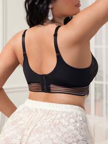 1 pieza Sujetador lencería sin aros cómodo con parche de encaje talla grande para mujer - Negro - Ver 2