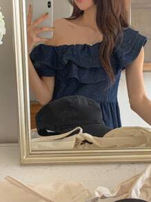 DAZY New Spring Style Vintage Distressed Women Denim Dress, Summer,Ruffle - Blue - View 7