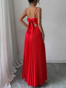 Elenzga Vestido elegante y sexy de unicolor con tirantes y espalda descubierta para mujeres
