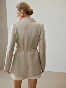 MOTF PREMIUM LINEN BELTED LIGHTWEIGHT BLAZER,BUSINESS CASUAL WOMAN - Black - View 6