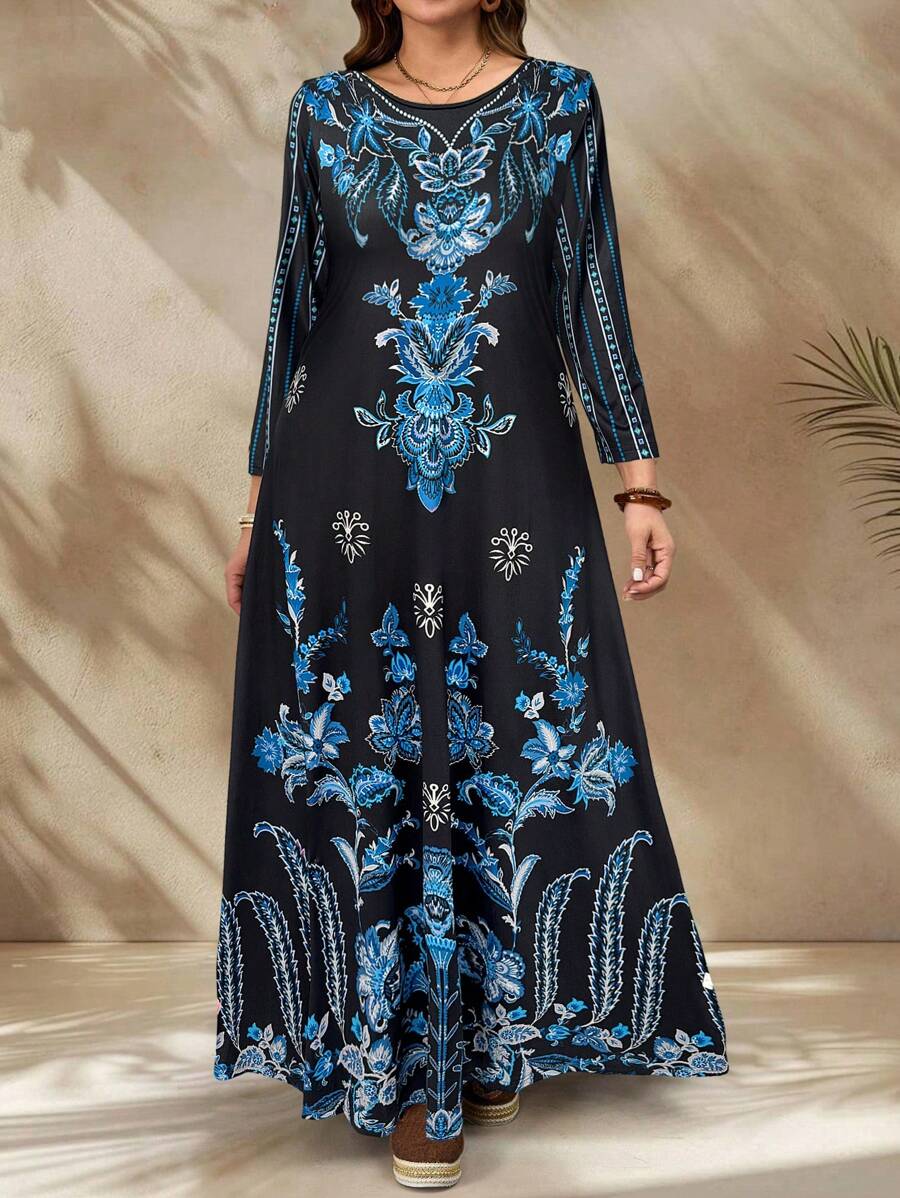 EMERY ROSE Vestido casual de vacaciones con estampado floral para mujer de talla grande