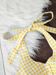 Sweetra Hong Kong Style Plaid Spaghetti Strap Bowknot Cami Top Sexy Backless Sleeveless For Women - Yellow - View 3