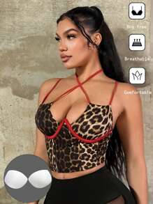 SHEIN SXY Leopard Print Spaghetti Strap Backless Crop Top,Tube Top,Cheetah Print,Y2k,Club Outfits Women Sexy,Going Out Outfits,Date Night Outfits Women,Gyaru,Streetwear Women
