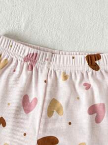 SHEIN Playful Pals 2件套女婴0-3岁新款可爱休闲日常印花圆领罗纹针织长袖上衣和修身长裤套装，四季家居服 - 彩色 - 查看 6