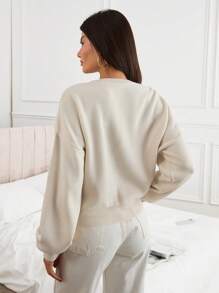 EURMUSE Women Sweater With Emrodiery Paris Design For Winter,Jumper,Cream Jumper,Jumpers,Black Jumper,Womens Jumper,White Jumper,Women's Jumper,Women's Jumpers - Beige - View 2