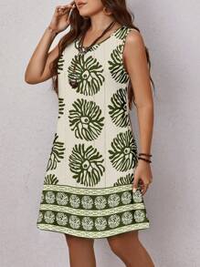 Vestido sencillo de cuello redondo y sin mangas para mujer de talla grande, adecuado para el verano