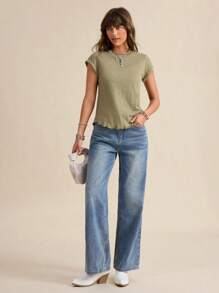 Wildy 西部服饰女装音乐会女装夏季竹纤维荷叶边下摆休闲短袖上衣