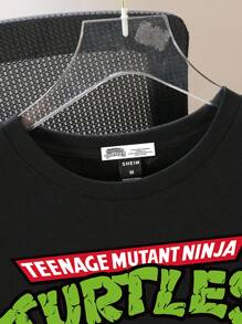 TEENAGE MUTANT NINJA TURTLES | SHEIN 男士黑色休闲图形和英文字母印花卡通 T 恤，舒适夏季 - 黑色 - 查看 3
