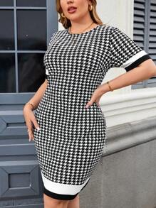 SHEIN Clasi Plus Size Elegancka Kolorowa Blokowa Wzór Houndstooth Dopasowana Sukienka, Sukienki Damskie, Eleganckie Sukienki Damskie, Sukienki Biurowe Dla Kobiet, Sukienki Damskie Plus Size, Sukienka Damska, Stroje Wakacyjne Damskie, Stroje Letnie Dla Kobiet, Business Casual Kobieta, Bluzki Wyjściowe Damskie, Odzież Biurowa Damska, Stroje Wiosenne Dla Kobiet, Festiwal, Stare Pieniądze, Elegancka Odzież Damska, Skromne Ubrania Damskie, Odpowiednie Do Codziennego Eleganckiego Ubioru