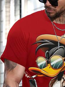 Manfinity LEGND Camiseta de manga corta casual con estampado de dibujos animados para hombre, de verano