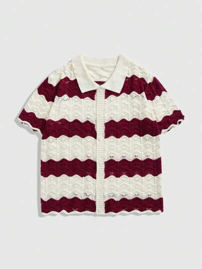 Street Life Herren Strickjacke mit Kontrast-Farbkombination und Cut Out geprägtem Blumenmuster