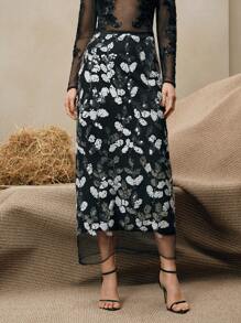 Anewsta 女士亮片网眼闪亮紧身迷你裙，优雅，春季，节日 - 黑色 - 查看 3