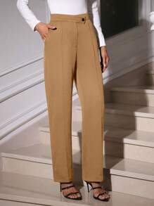 SHEIN Clasi Women's Casual Commuter Solid Color Suit Pants - Apricot - View 4