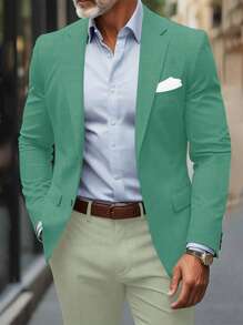 Manfinity Mode Blazer casual de negocios de manga larga de color liso y minimalista para verano, blazer de vestir para hombres
