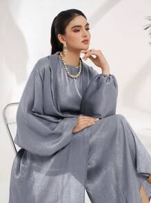 Al Najma Women's Contrast Color Metallic Lantern Sleeve Arab Abaya, Modest Robe,Only Abaya,Not Sets
