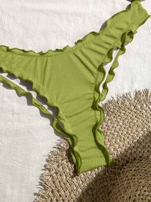 Swim Mod Women's Vacation Sexy Solid Color High Stretch Ruffle Edge Bikini Set For Summer - Green - View 4