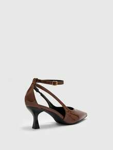 CUCCOO BIZCHIC Pointed Toe Adjustable Buckle Design Fashion High Heel Pumps For Women For Christmas - Brown - View 8