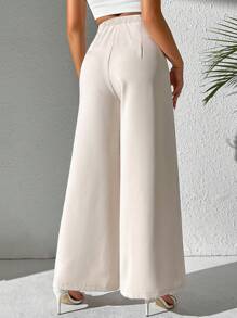 SHEIN Tall Women's Solid Color High Waist Pleated Wide Leg Casual Pants